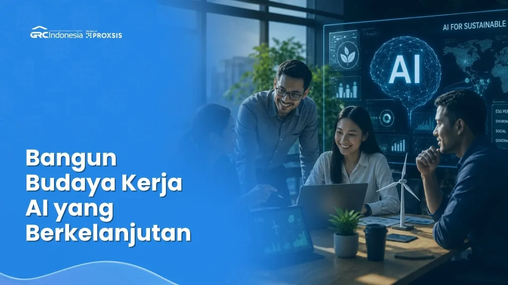 Ilustrasi tim mendiskusikan budaya kerja AI berkelanjutan