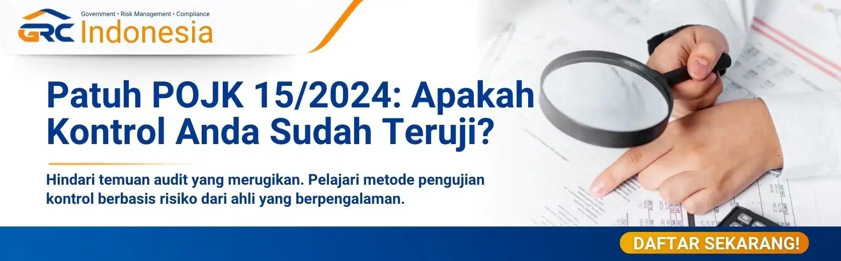 Banner silabus lengkap Pelatihan Internal Control Testing untuk pengujian efektivitas kontrol berbasis risiko perusahaan
