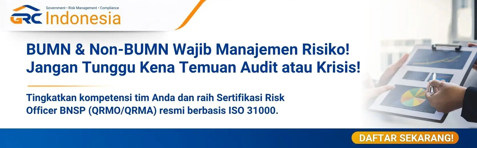 Banner konsultasi WhatsApp GRC Indonesia untuk sertifikasi QRMO dan QRMA dari LSP MKS BNSP