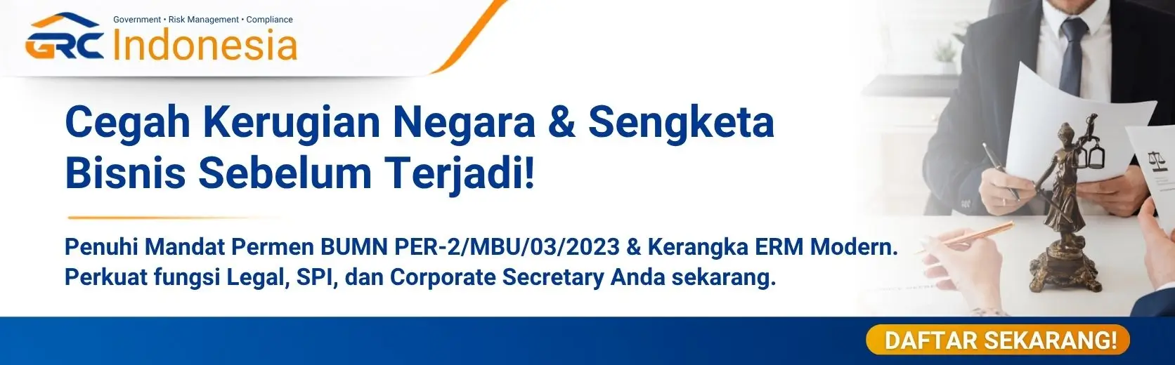 Banner konsultasi jadwal dan investasi in-house training legal risk corporate secretary BUMN via WhatsApp GRC Indonesia