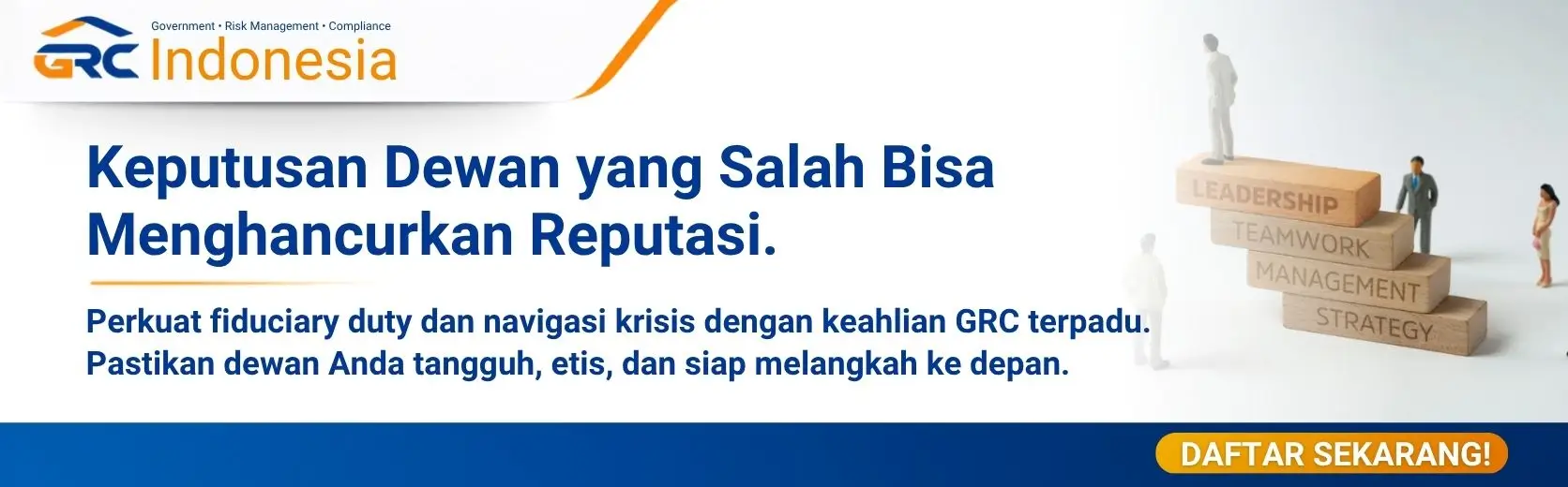Banner pendaftaran pelatihan boardrooms governance BUMN program Future-Ready Leadership GRC Indonesia