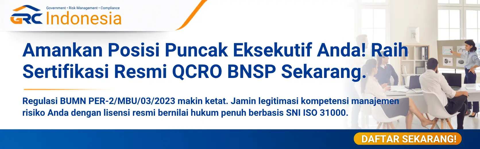 Banner pendaftaran pelatihan QCRO dan sertifikasi Qualified Chief Risk Officer BNSP di GRC Indonesia