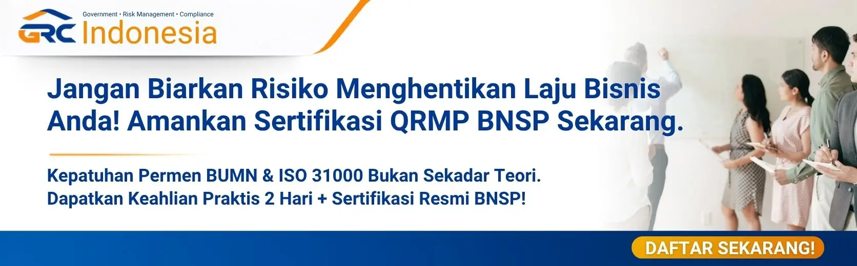 Banner pendaftaran pelatihan ERM implementation dan sertifikasi QRMP BNSP di GRC Indonesia
